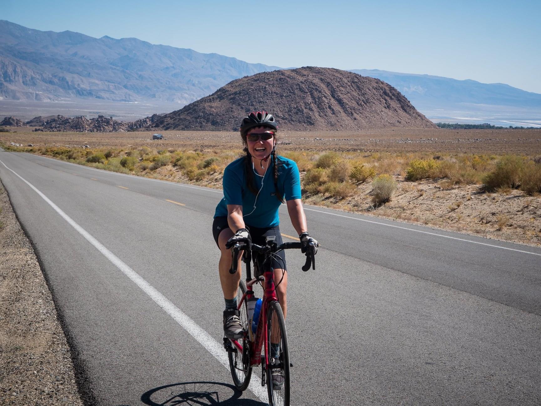 Rylee Sweeney rides through the Owens Valley during Badwater to Whitney