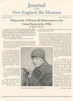 Cover of a 2011 New England Ski Museum journal feature with a period portrait of ski mountaineer Milana Jank in a knit cap