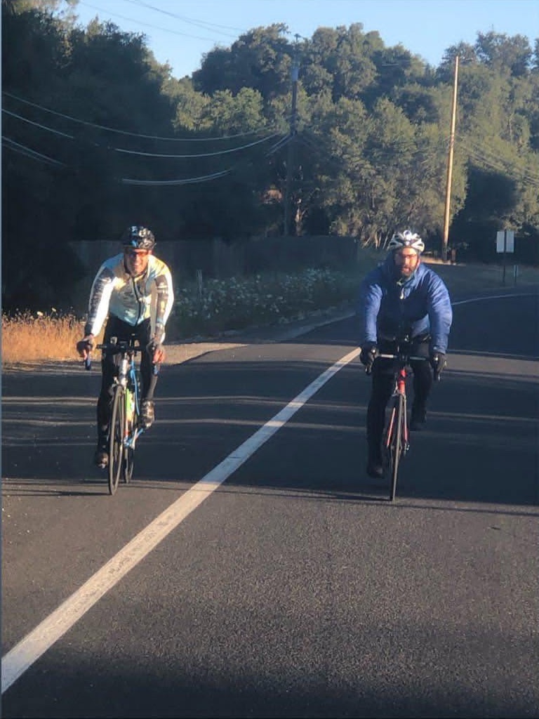 Ryan Tetz and Daniel Moore ride together during the final miles of the 2019 Triple Sierra Crossing