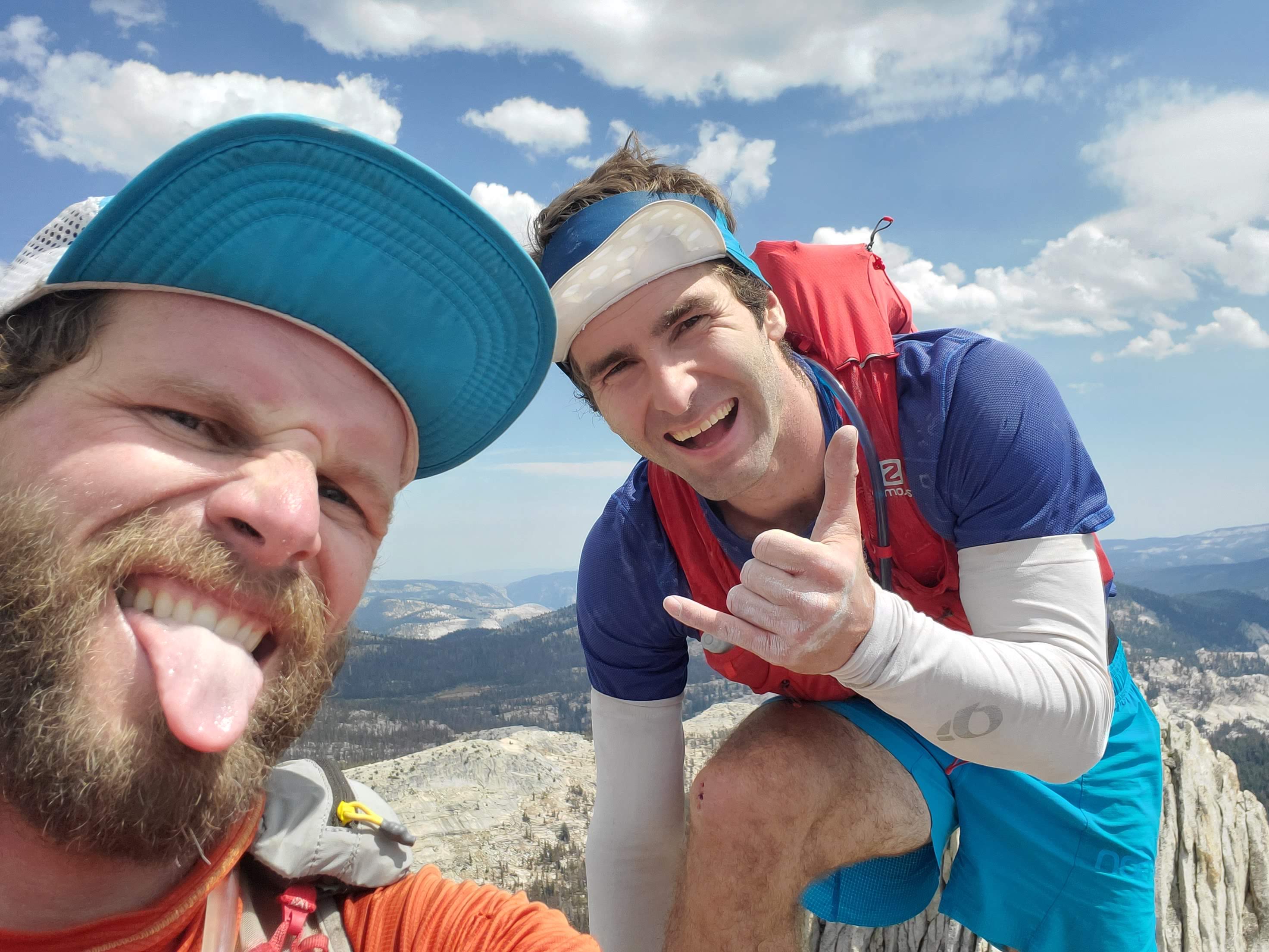 Jason Hardrath and Ryan Tetz take a summit selfie on Matthes Crest during the 2020 Yosemite Picnic